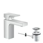 hansgrohe Vernis Shape - bathroom tap with pop-up waste set, bathroom sink tap with spout height 100 mm, basin mixer tap water-saving (EcoSmart), chrome