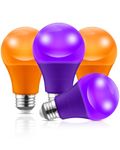 Orange and Purple Light Bulb, 9W LED Light Bulb (60W Equivalent), A19 Colored Light Bulb, Purple Halloween Light Bulb for Pathway, Porch, Home Lighting, Christmas Decor, E26 Base, 4 Pack, UL Listed