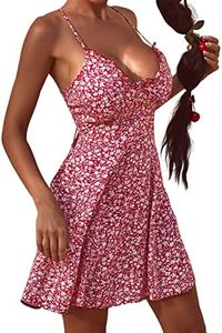 ZAFUL Women's Ditsy Floral Cami Mini Dress V-Neck Cross Back Ruched Frilled A-Line Dress Swing Skater Beach Dress