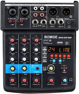 BOMGE Interface de mixage audio 4 canaux mini DJ avec MP3, USB, Bluetooth, enregistrement stéréo, alimentation fantôme 48 V, 24 DSP pour karaoké, performance, chant d'église, streaming