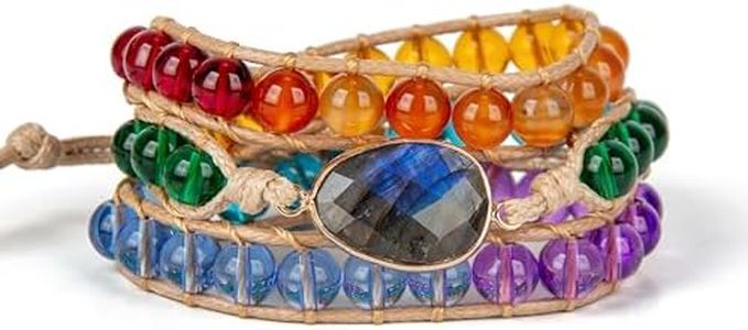 SPUNKYsoul Chakra Awareness Balancing Leather 3 Wrap Crystal Bracelet with Hematite for Women (Tan 8mm Labradorite)