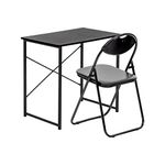 Harbour Housewares 2pc Black/Black Wooden Desk & Chair Set - 80cm x 50cm x 73.5cm Small Home Office Bedroom Computer Gaming Study Table