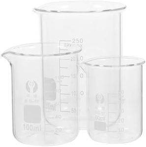 Generic Glass Measuring Beaker Graduated Beaker Set- 250/100/ 50mL Thick Glass Beakers for Science Lab Kitchen (3 Pack), White, M