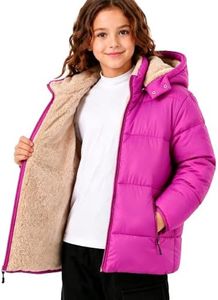 WENTTUO Girl's Winter Coat Thermal Puffer Jacket Warm Sherpa Fleece Lined Water-Resistant Zip Outerwear Coat with Detachable Hood