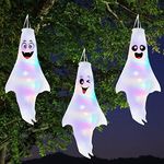 AnyDesign 3Pcs Halloween Ghost Windsock with LED Colorful Lights Cute Ghost Windsock Hanging Decoration Flying Ghost Flag Wind Socks for Halloween Home Outdoor Indoor Haunted House Party Supplier