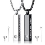 CASSIECA 2 Pcs Arhes Jewelry Urn Necklace for Ashes Men Women Black Silver Stainless Steel Bar Pendant Necklace Memorial Jewelry for Lost Love with Engraved Saying with Me Always