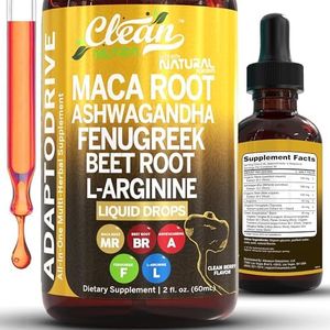 Maca Root Liquid Drops with Ashwagandha, Fenugreek, Beet Root and L-Arginine Liquid Multivitamin for Women and Men - Adapto Drive by Clean Nutra