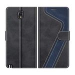 MOBESV Phone Cover For Samsung Galaxy Note 3, Flip Wallet Case for Samsung Galaxy Note 3 Phone Case, Black/Dark Blue
