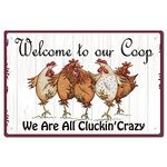 CREATCABIN Retro Metal Tin Sign Chicken Animals Plaques Plate Welcome to Our Coop Funny Hanging Poster Quotes Vintage Wall Art Decor for Farm Yard Farmhouse Home Living Room 12 x 8inch