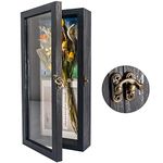 GraduatePro Shadow Box Frame 5x12.5 Display Case with Linen Back, Real Glass Window Door with Hinge, Picture Frame Wedding Bouquet Memorabilia Medals Photos Memory Box for Keepsakes, Rustic Black