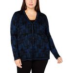 Anne Klein Women's Plus Button Front Cardigan Sweater, Juniper/Anne Black, 1X