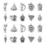 UR URLIFEHALL 100 Pcs 10 Styles High Tea Theme Charms Antique Silver Pizza Cup Fries Cake Charms for DIY Jewellery Carfts Making