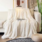 Decorative Soft Faux Fur Blanket,Solid Reversible Fuzzy Double Layer Lightweight Long Hair Shaggy Blanket,Fluffy Warm Cozy Plush Fleece Microfiber Fur Blanket for Couch (Cream White, Queen-78" x 90")