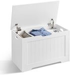 (White) - SONGMICS Lift Top Entryway Storage Chest/Bench with 2 Safety Hinge Wooden Toy Box for Living Room Playroom White ULHS11WT