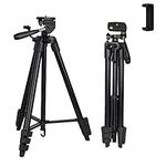 CAMBOFOTO Portable Tripod for Live Stream134cm/52.75in Aluminum Lightweight Tripod with Phone Holder for Camera and for iPhone and Other Android Smartphones …