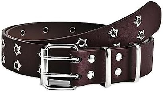 Grommet PU Leather Belts Y2K Punk Waist Belts Double Grommet Stars Adjustable Waist Belt Rock Niche Design Belt Vintage Jeans Belts for Women or Men(Brown)