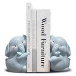 HINUGO Cute Elephant Bookends Decoration, Book Ends for Heavy Books, Book Holders for Shelves in Kids Room Home Office Desk Decoration