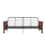 RealRooms Elbi Full Size Wood Arm and Black Metal Futon Frame, Mattress not Included, Natural