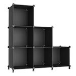 AWTATOS Cube Storage Organizer, Plastic 6 Cube Shelf Organizer for Bedroom, Modular Bookcase Bookshelf, Closet Organizer Storage Cabinet, DIY Storage Bins Shelving for Home Office, Black