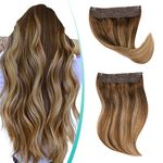 SURNEL Wire Hair Extensions Invisible Fish Line Hair Extensions Balayage Ombre Color 4 Fading To 27 Blonde Highlighted 4 Medium Brown Wire Hair Extensions Human Hair 16 inch 65g(#4/27/4,16inch)