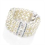 Bling Online Three Row Pearl Bracelet with AB Crystal Beads and Detail.