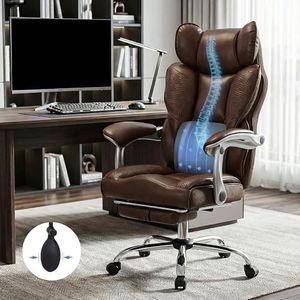 DROGO Emperium Office Chair for Work from Home 400LBS | Ergonomic Executive Boss Chair with PU Leather,High Back, Spacious Cushion Seat & Pumping Lumbar Support | Premium Metal Base & Footrest (Brown)