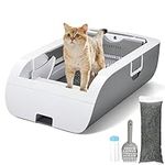 Suhaco Self Cleaning Cat Litter Tray Large Automatic Cat Litter Box Equipped Deodorizer No Odor Smart Cat Litter Tray for Multiple Cats, Self Cleaning Cat Toilet Kitten Litter Box (White)