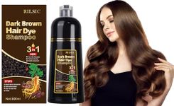 Dark Brown Hair Dye Shampoo, 500ML Instant Hair Colour Shampoo 3 in 1,Hair Color Shampoo for Grey Hair Beard Coverage, Long Lasting-Natural, Hair Dye Black Hair Dye Coloring in Minutes for Women Men