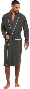 HOLOVE Men’s Cotton Robe Plus Size Bathrobe Lightweight Spa Soft Sleepwear, Iron-gray, Large-X-Large