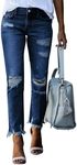 Sidefeel Women's Jeans Straight Leg High Waisted Casual Loose Fit Ripped Boyfriend Denim Pants Bluing Size 10