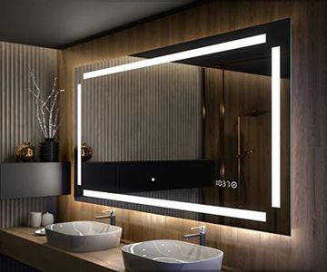Artforma Badspiegel 50x90 cm mit LED Beleuchtung - Wählen Sie Zubehör - Individuell Nach Maß - Beleuchtet Wandspiegel Lichtspiegel Badezimmerspiegel - LED Farbe zu Wählen L124