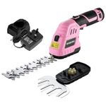 WORKPRO 12V Cordless Hedge Trimmer, Hedge Trimmer Cordless with 3x2000mAh Lithium-Ion Battery Package, Handheld Hedge Trimmer with 2 Attachment Blades for Gardening, Cutting, Trimming, Lawn (Pink)