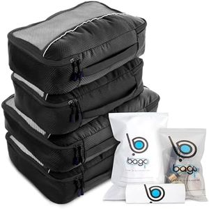 bago 7 Pcs Packing Cubes Travel Organizer - 4 Packing Cube with 3 ZipLock Bags - Travel Packing Cubes to Get Maximum Storage, Save Time & Effort to Pack - Happy Traveling (Black)