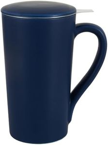 YINUOWEI Tea Cup with Infuser and Lid, 20oz Tea Mug with Handle, Dishwasher and Microwave Safe, Ceramic Strainer Cup Gifts for Steeping Loose Leaf tea Lovers, Blue