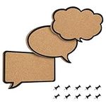 Navaris Cork Memo Board Set - 3X Pieces Decorative Cork Boards in Different Speech and Thought Bubble Shapes with Push Pins for Kitchen, Home, Office