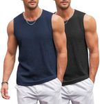 COOFANDY Mens Knitted Sleeveless T Shirt Stretchy Basic Tank Top Soft 2 Pack Beach Tank Tops Summer Black/Navy Blue