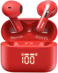 TOZO T21 Wireless Earbuds Bluetooth Headphones Semi in Ear with LED Digital Display, Dual Mic Call Noise Cancelling with Wireless Charging Case IPX8 Waterproof for Phone Laptop Red