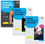 PPD Transfer Paper for Dark Fabric, Matte and Glossy Self Adhesive Vinyl Sticker Paper Photo Quality Instant Dry Scratch. Packs 20, 40 and 50 Sheets (Bundle of 3)