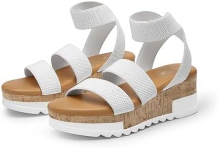 Athlefit White Platform Sandals Women Open Toe Elastic Ankle Strap Casual Summer Beach Flatform Wedge Sandals Size 9