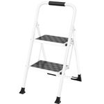 HBTower 2 Step Ladder, 2 Step Stool for Adults, Folding Step Stool with Cushioned Handle, 330 lbs/150 kg Capacity, Step Ladder with Wide Anti-Slip Pedal Ergonomic Design White