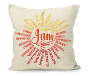 Liosei Inspirational Quotes I Am Beautiful Strong Worthy Empowered Woman Teenage Girls Linen Throw Pillow Cover, Motivational Gifts for Home Room Bed Sofa Decorations Decor (18 x 18 Inch)