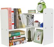 PAG Desktop Shelf Adjustable Wood Small Bookshelf Office Supplies Desk Organizer and Accessories Display Rack, Pure White