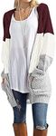 GRECERELLE Women's Loose Open Front Long Sleeve Chunky Knit Cable Cardigans Sweater with Pockets, 22 Pj-wine Red, Large