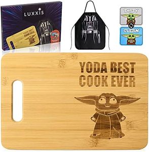 Luxxis Star Wars Kitchen Cutting Board Cooking Accessories - Yoda Best Cook Ever Laser Engraved Bamboo Kitchen Gifts Set- Premium Cookware Apron - Cutting Board