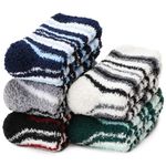 Fuzzy Socks for Men Women Slipper Fluffy Grip Cabin Warm Winter Plush Sherpa Cozy Comfy Fleece Thick Soft Non Slip Gripper Anti Skid Hospital Stocking Stuffers Christmas Gift Socks (Stripe E)