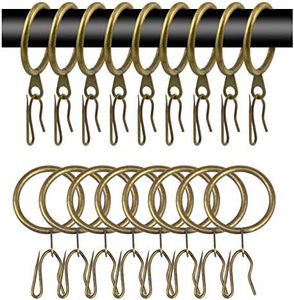 40 Pcs Metal Curtain Drapery Rings Curtain Rod Rings and 40 Pcs Metal Curtain Drapery Hooks Drapery Pins, 30 mm Internal Diameter Decorative Curtain Hanging Rings for Curtain & Rods (Green Bronze)