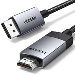 UGREEN 4K 60Hz Unidirectional Displayport to HDMI Cable 6FT, 2K@144Hz 1080P@240Hz DP 1.2 to HDMI 2.0 Cord Aluminum Braided Active Display Port to HDMI for Monitor, Projector, Not Support HDMI to DP