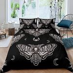 Boys Boho Moth Duvet Cover Single Size Men Gothic Skull Bedding Set for Girls Women Bohemian Moon Star Comforter Cover Personalized Moth Skull Skeleton Bones Bedding & Linen 2Pcs