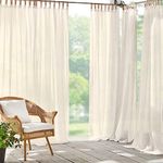 Elrene Home Fashions Darien Weatherproof Tab-Top Sheer Solid Color Indoor/Outdoor Curtain Panel for Porch, Pergola, Patio, Deck, 52”W x 84”L, Ivory