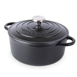 Cast Iron Dutch Oven with Lid – Non-Stick Ovenproof Enamelled Casserole Pot – Sturdy Dutch Oven Cookware – Black, 3.1-Quart, 22cm – by Nuovva